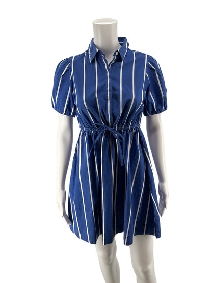 J. Crew blue/white Mini Striped Puff Sleeve Mini Shirtdress with Pockets Blue White Size 2P - Size 2P