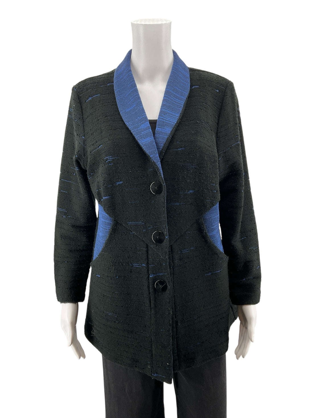 Andria Lieu Black/Blue Distressed Pre-Owned Ladies Blazer - Size Large - Margaret’s Fine Consignment