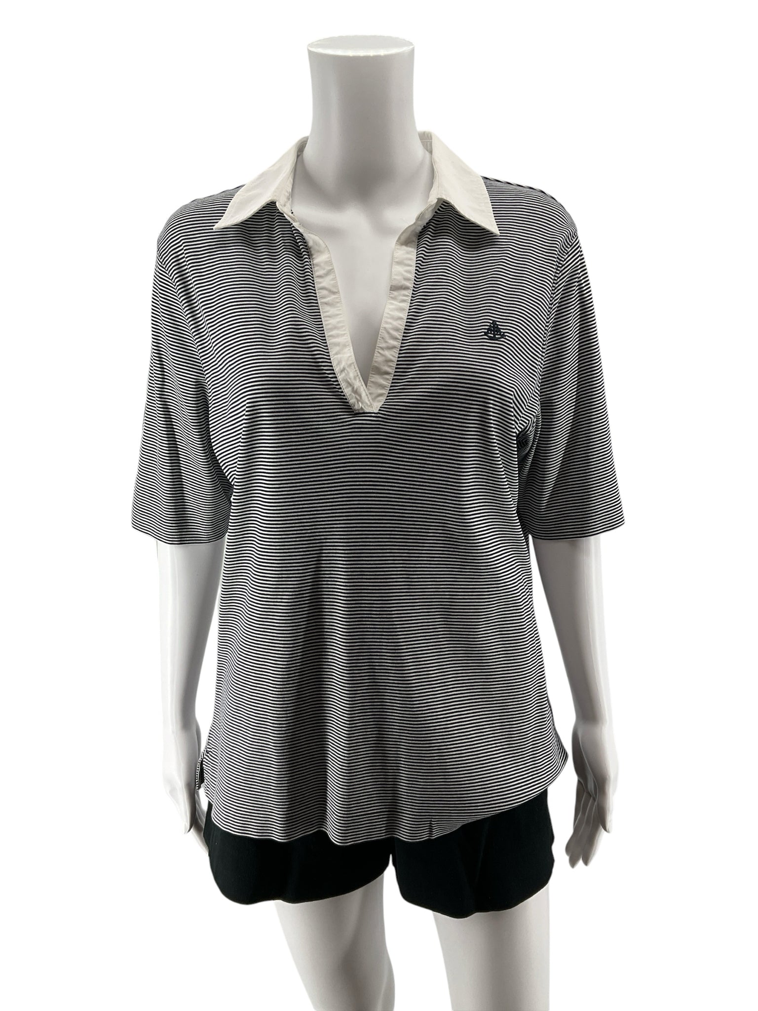 Brooks Brothers Navy &amp;amp; White Stripe V-Neck Polo Top | Size XL