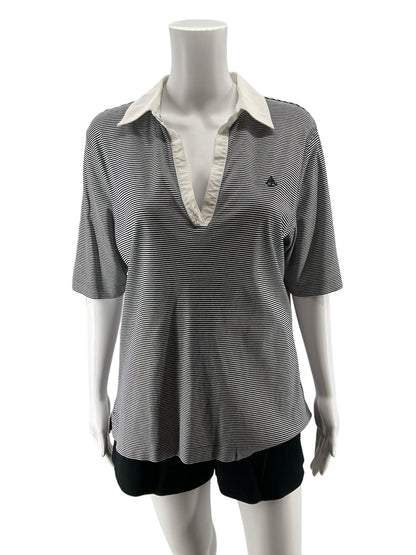 Brooks Brothers Navy &amp;amp; White Stripe V-Neck Polo Top | Size XL