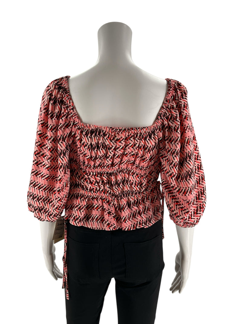 Open Edit Pink/Brown Print Pre-Owned Ladies Top - Size Small