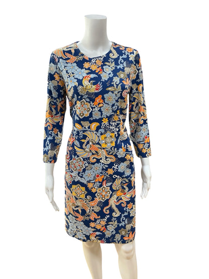 J. McLaughlin Catalina Cloth Floral Paisley Sheath Dress Blue Multi Size Medium