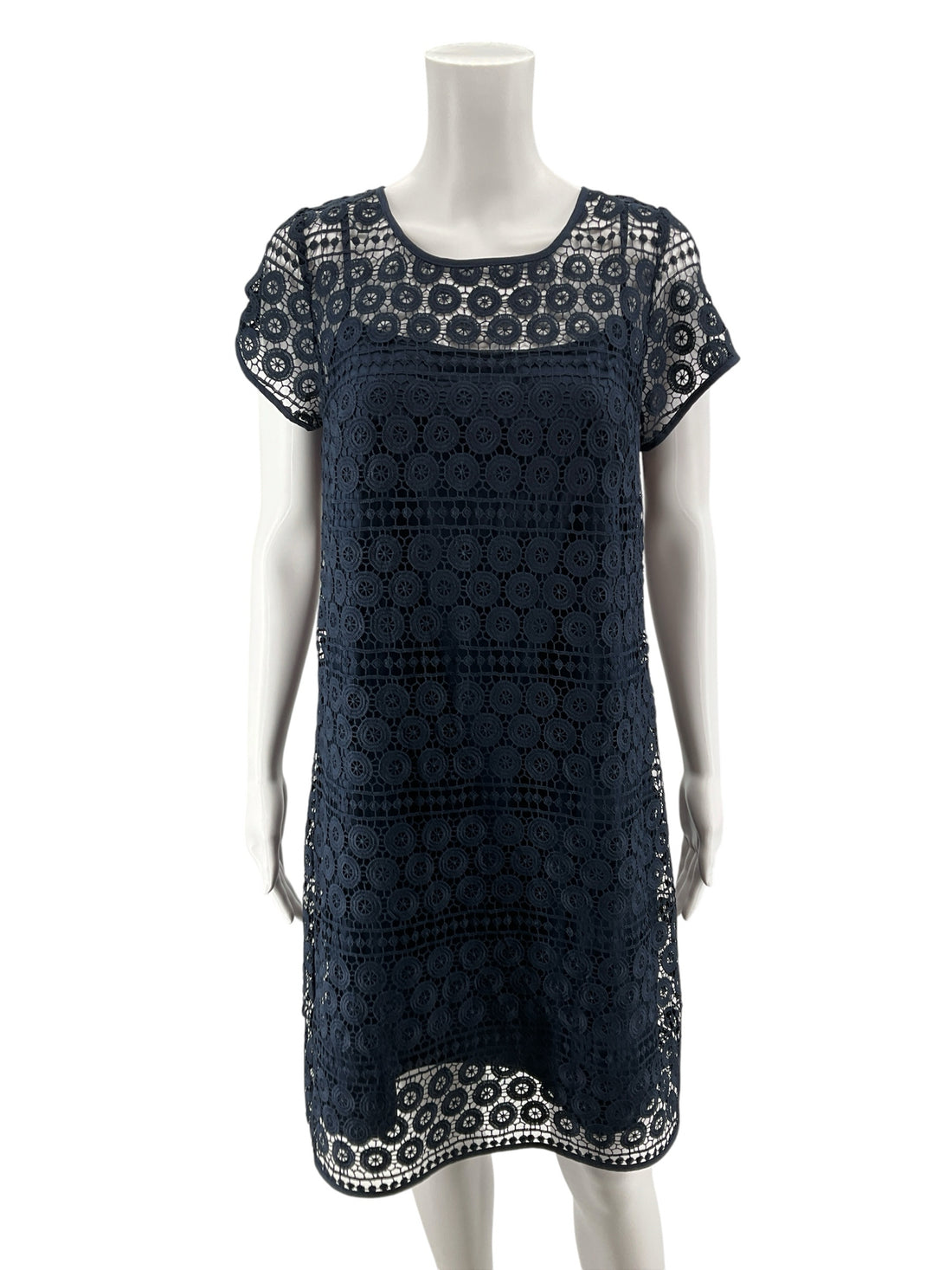 LOFT Outlet Navy Blue Geometric Eyelet Lace Shift Dress Size 10 NWT - ONLINE ONLY