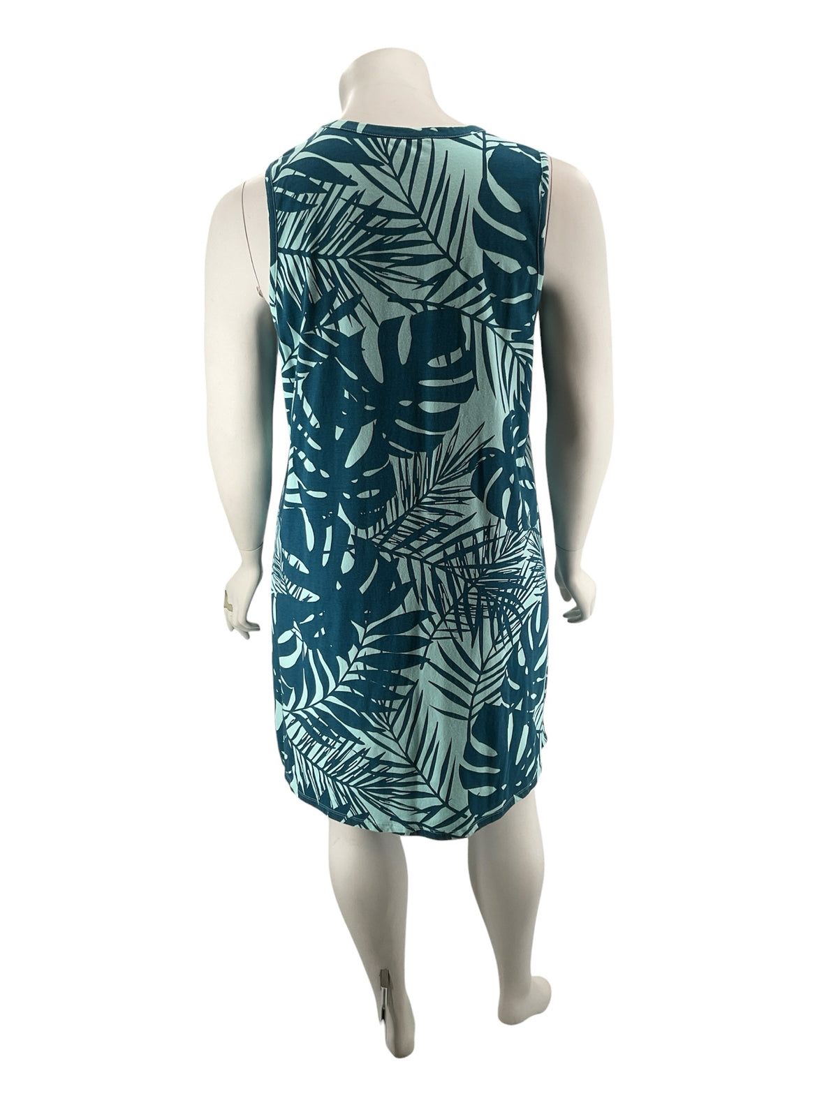 Natural Reflections Tropical Leaf Print Tunic Dress Teal Cotton Blend XXL