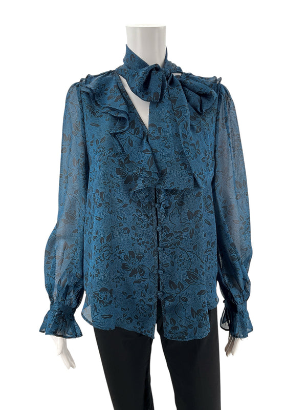 Ann Taylor Blue/Black Print Pre-Owned Ladies New with Tags Top - Size Small