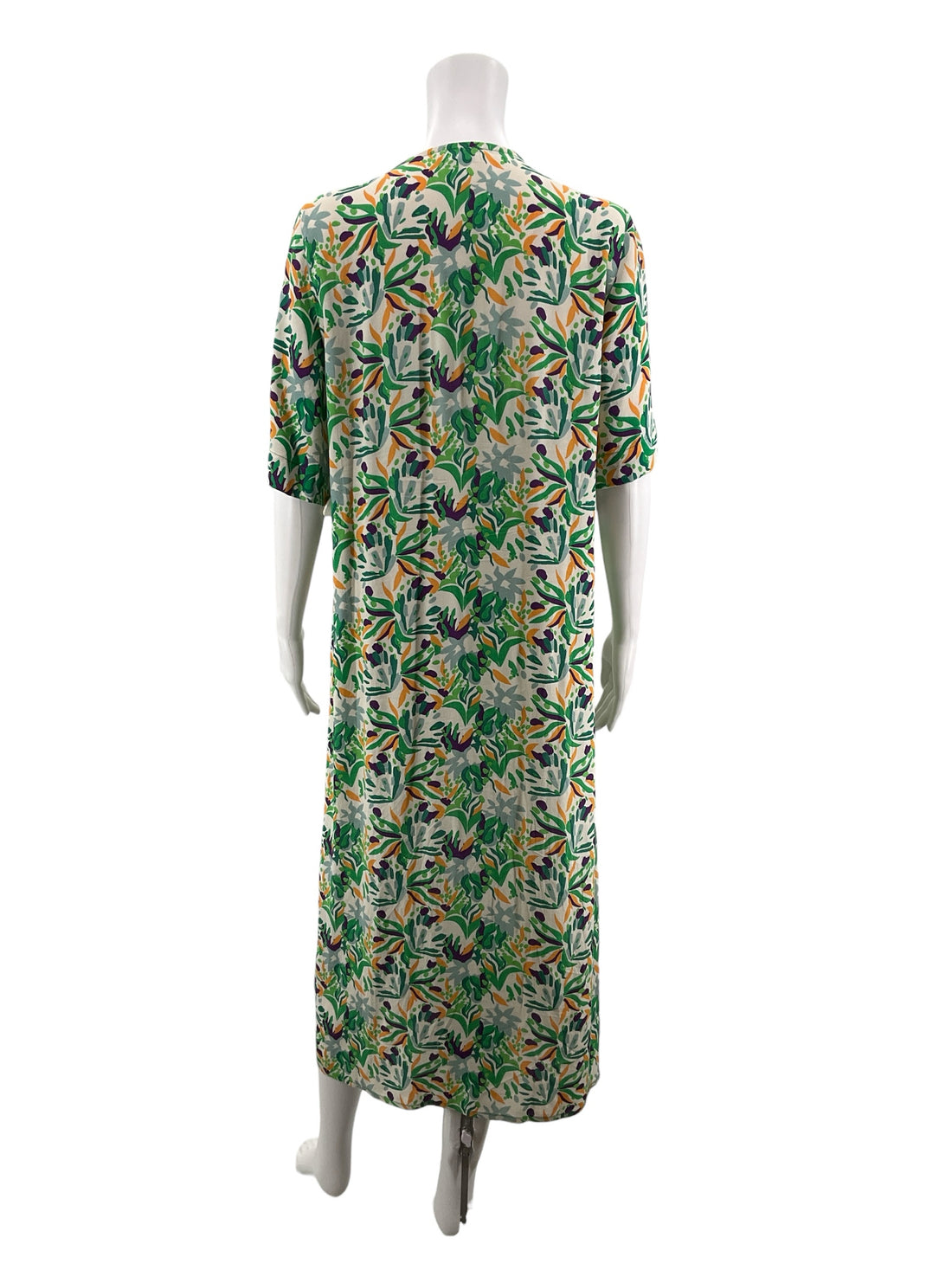 Anna Kay orange/green/purple Midi Floral V-Neck Midi Dress Womens Size Large - Size L