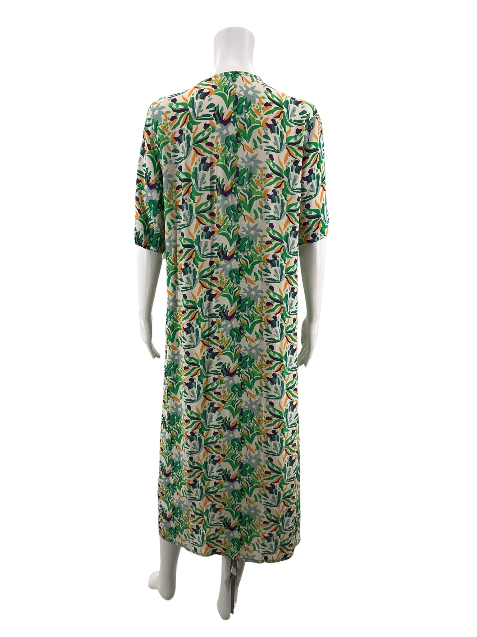 Anna Kay orange/green/purple Midi Floral V-Neck Midi Dress Womens Size Large - Size L