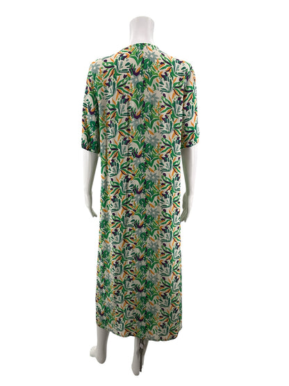 Anna Kay orange/green/purple Midi Floral V-Neck Midi Dress Womens Size Large - Size L