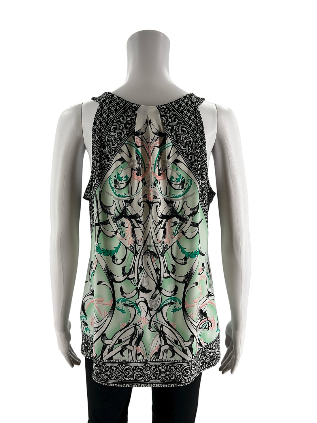 White House Black Market White/Black/Mint Print Pre-Owned Ladies Top - Size Small - Margaret’s Fine Consignment
