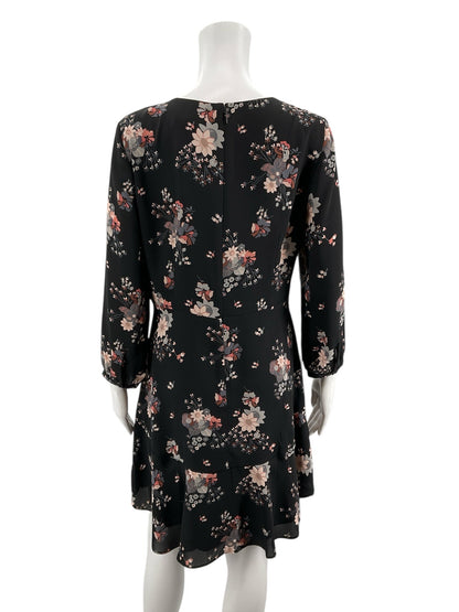 Loft Black/Pink/Gray Floral Pre-Owned Ladies Dress - Size 8 Petite