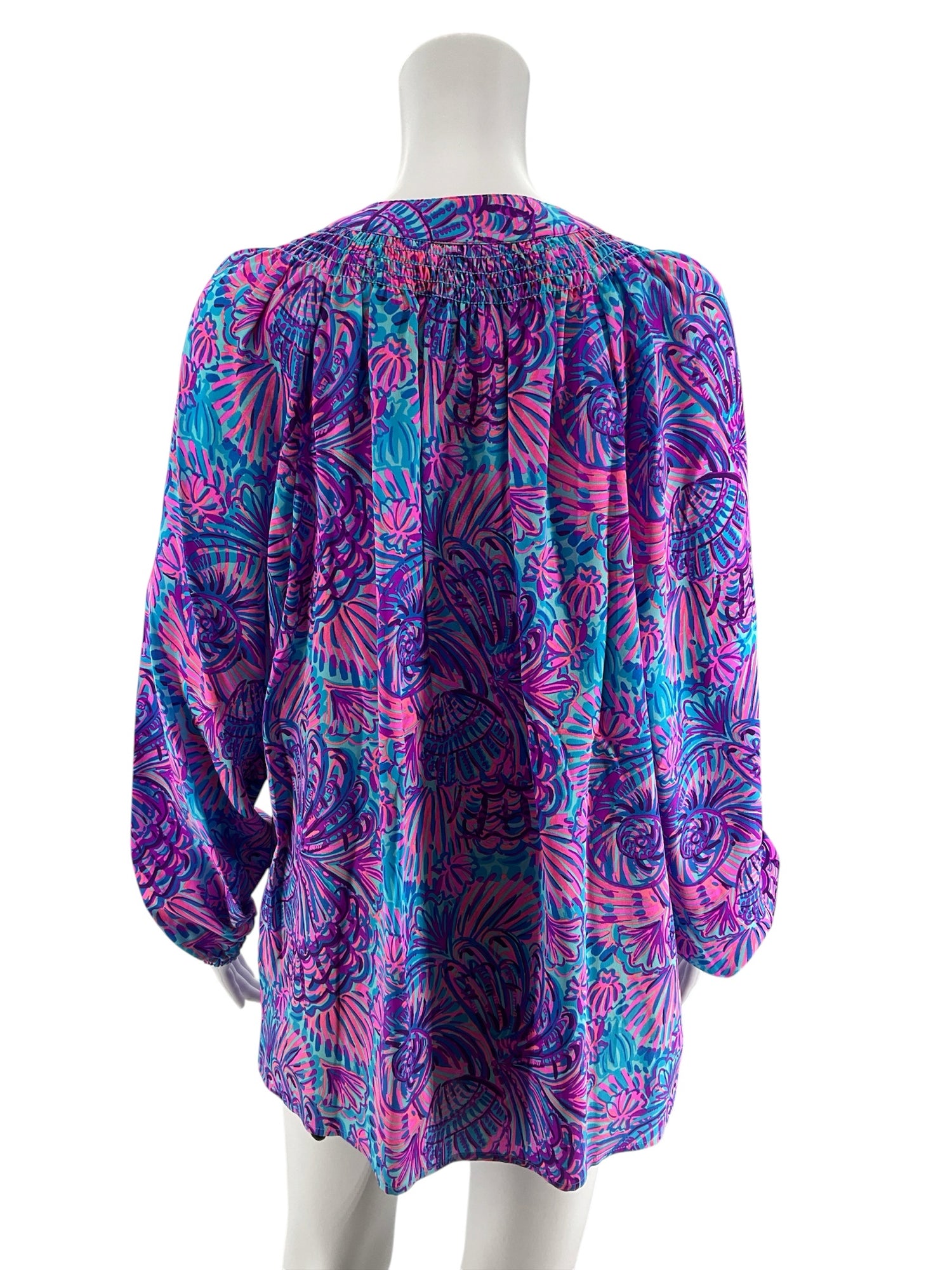 Lilly Pulitzer Elsa Silk Top Macaw Blue Big Flirt Blouse Size Large