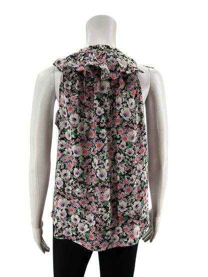 Anthropologie Maeve Starling Jacquard Floral Button-Front Ruffle Tank Top Medium - ONLINE ONLY