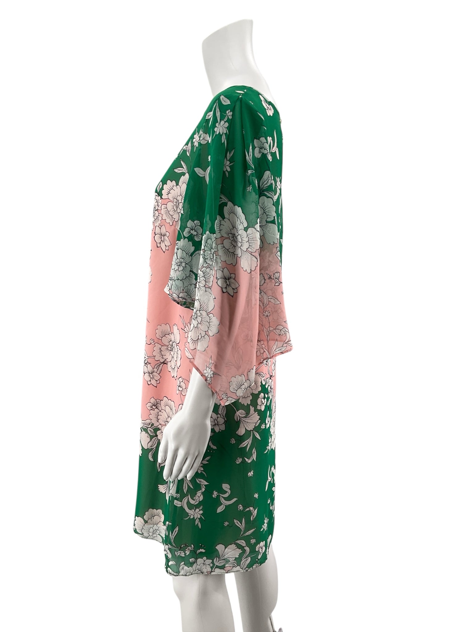 Vince Camuto Green &amp;amp; Pink Floral Ombre Keyhole Shift Dress Size 14 NWT