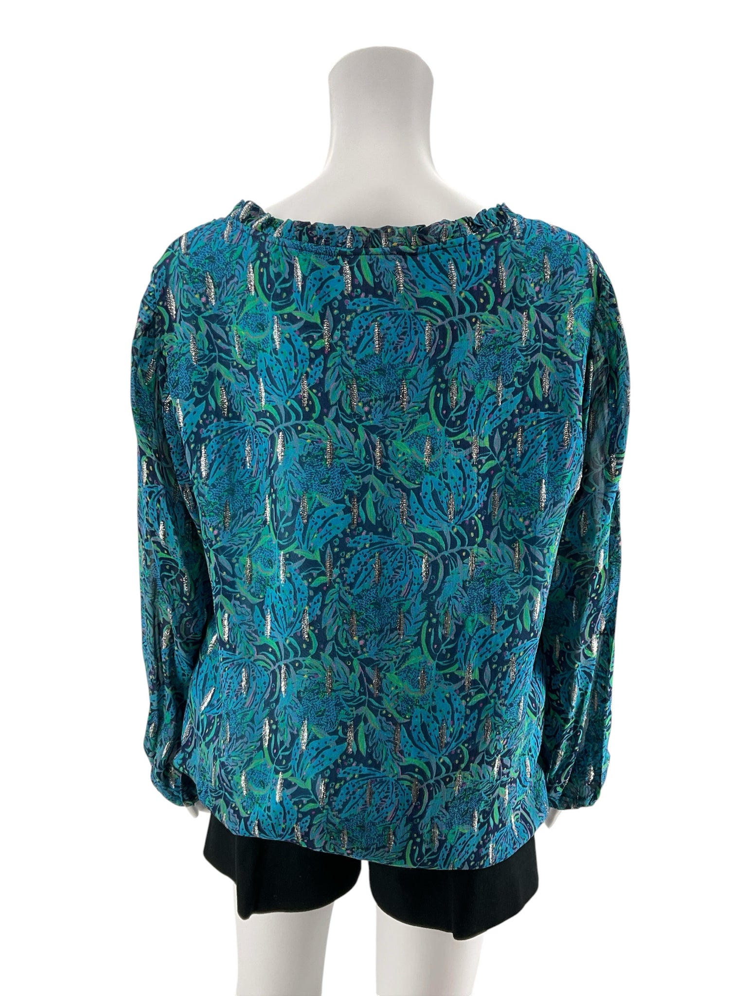 Lilly Pulitzer Kade Top Borealis Blue Wild Within Metallic Blouse Size L