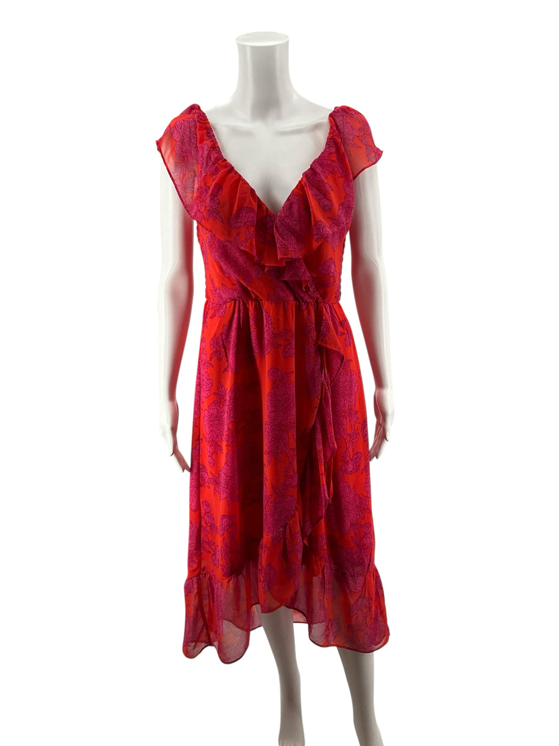 Ivy Rose Orange/Pink Maxi Floral Ruffle High-Low Wrap Maxi Dress Red Pink Size Large - Size L