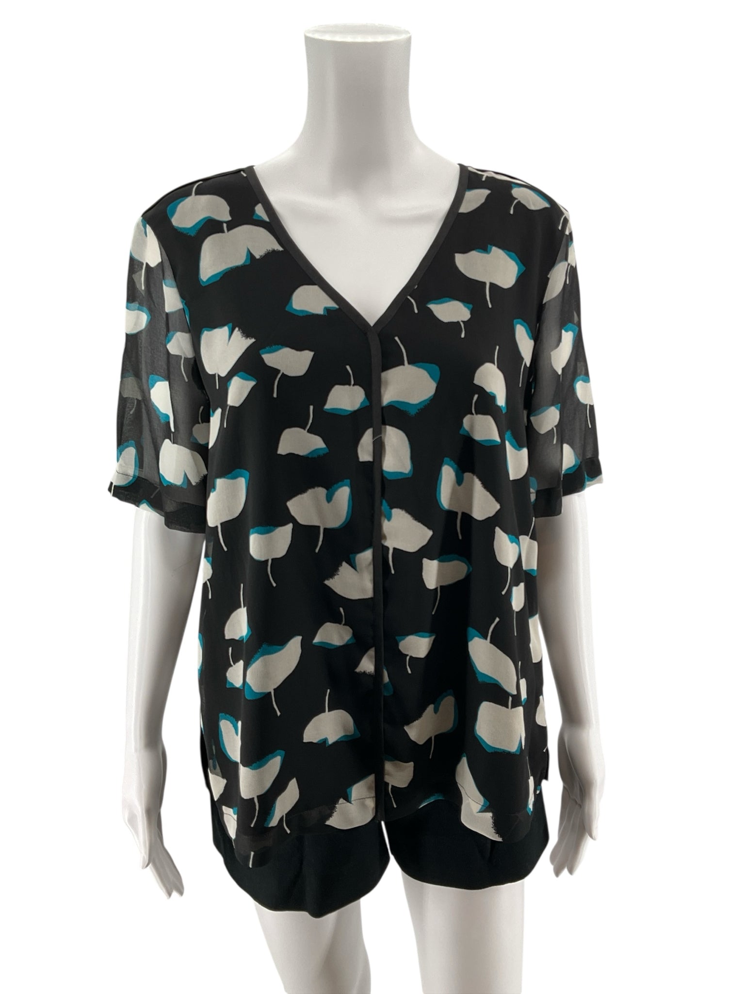 DKNY Abstract Floral Flutter Sleeve V-Neck Blouse Top Size Medium NWT