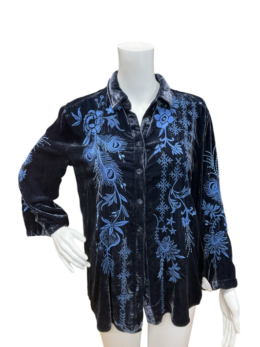 Johnny Was Size XS Navy Velvet Casual Top