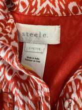 Steele Orange/tan Mini Red & White Ikat Print Cotton Tiered Mini Dress S Petite - Size sp