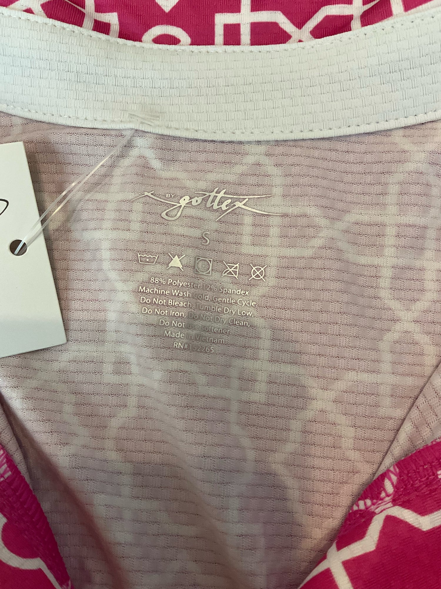 by Gottex Geometric Print Sleeveless Polo Tank Top Pink White Size Small