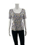 St. John Sport purple/yellow/tan/white Short Sleeve Vintage 2008 Abstract Print Scoop Neck Top Size Petite - Size P