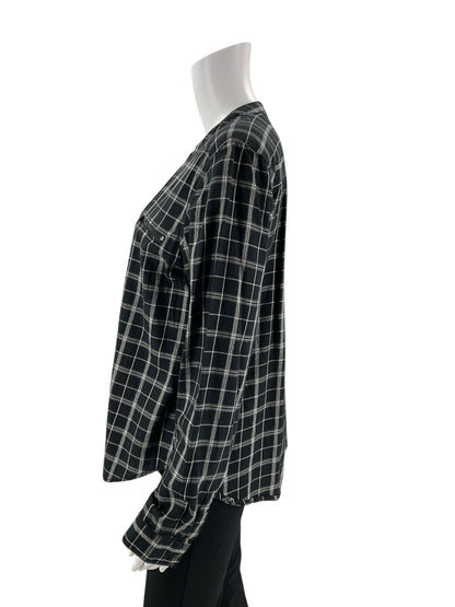 Calvin Klein black and white plaid casual top for ladies in size large, featuring a stylish and versatile design.