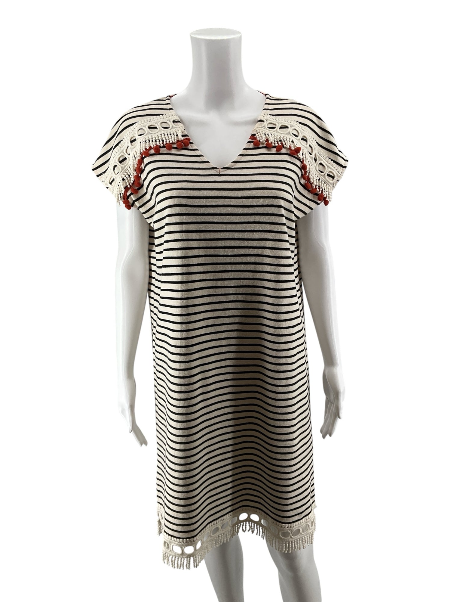 THML Santorini Boho Stripe Pom Pom Tassel Dress Size Large