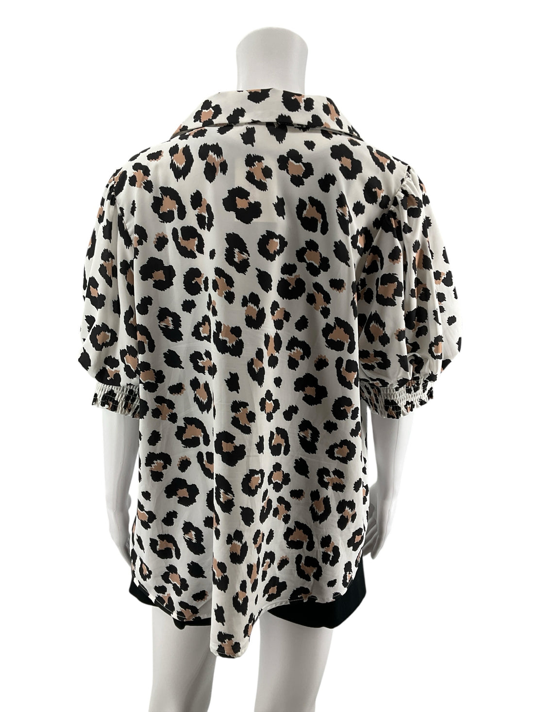 Jodifl Leopard Print Puff Sleeve Blouse | Size Large Animal Print Collared Top