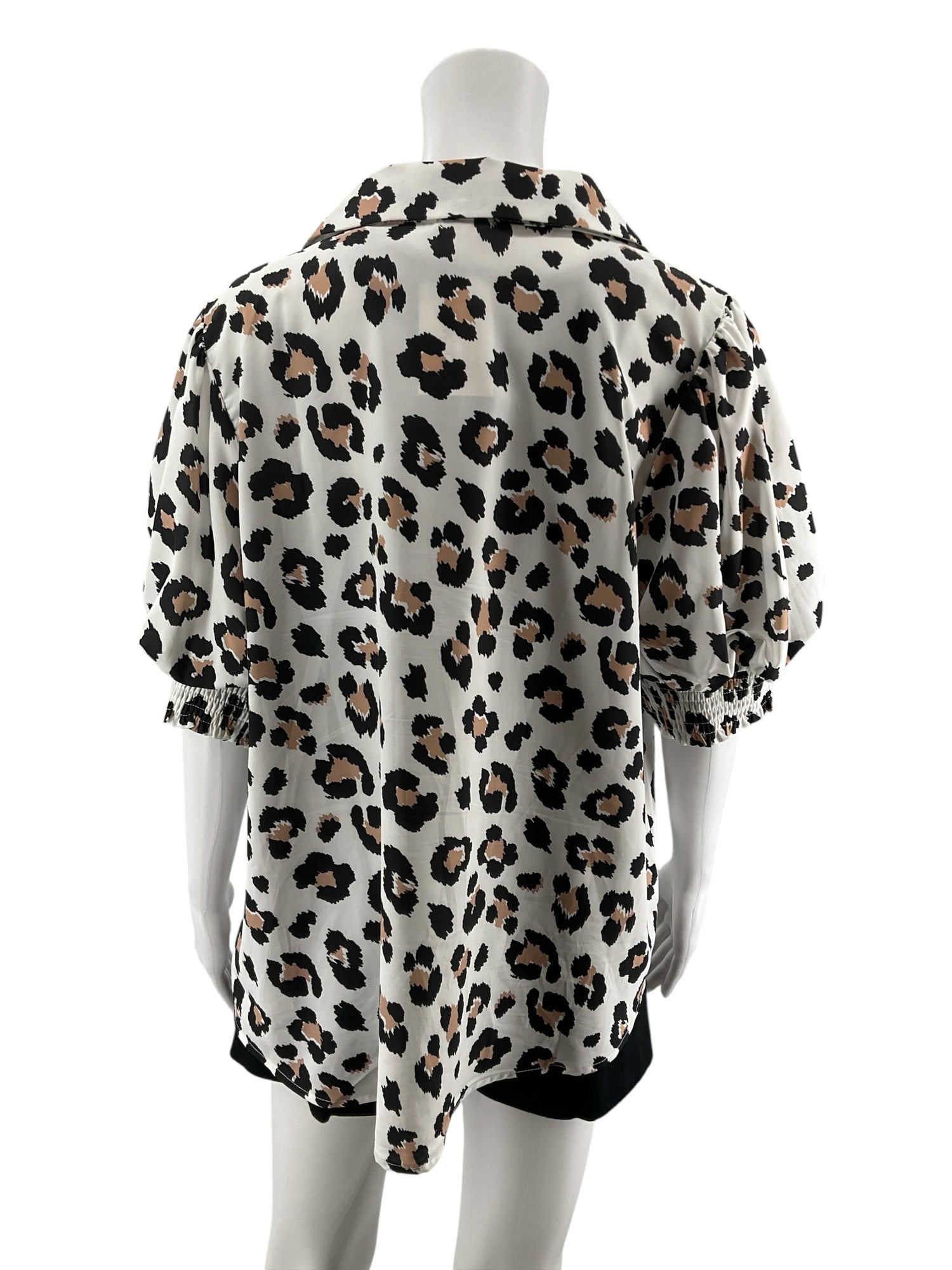 Jodifl Leopard Print Puff Sleeve Blouse | Size Large Animal Print Collared Top