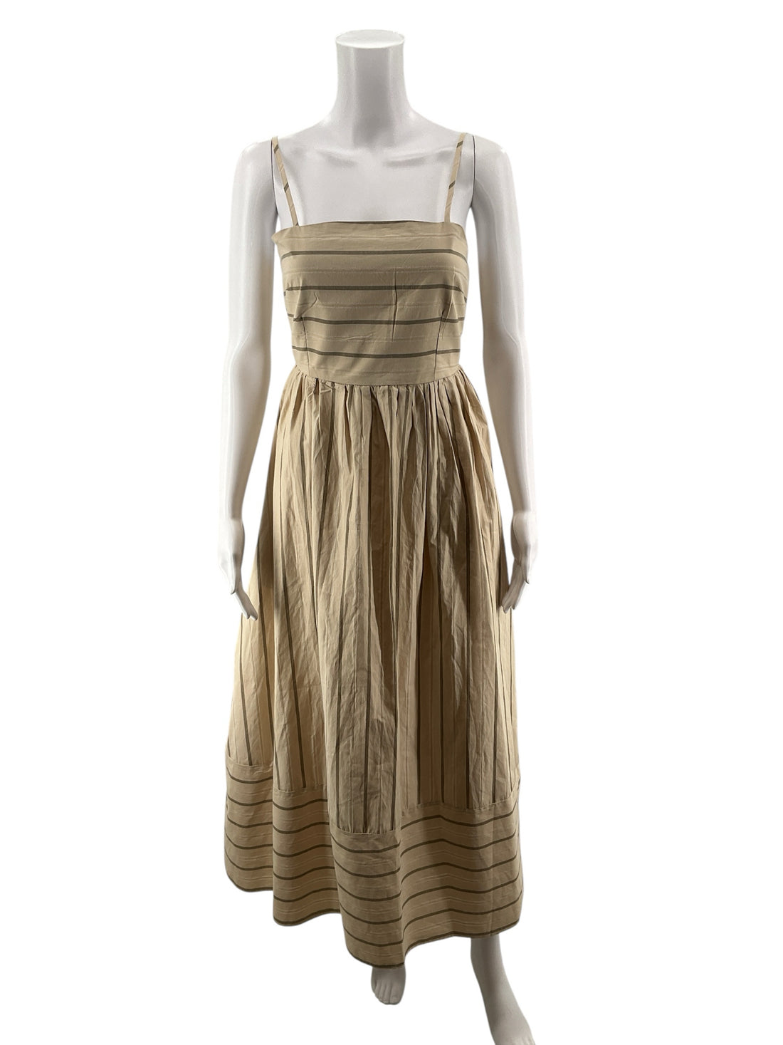 ChouYatou Tan A-Line Striped Smocked Back A-Line Midi Sundress Tan Size Small NWT - Size S