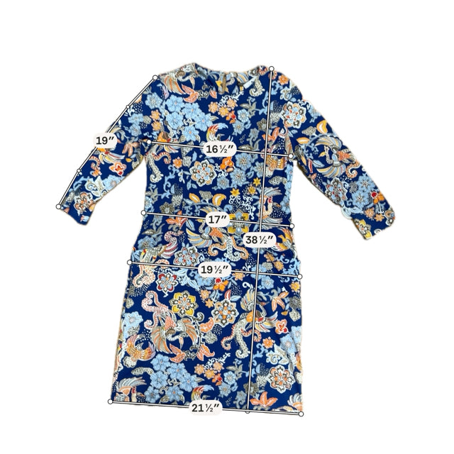 J. McLaughlin Catalina Cloth Floral Paisley Sheath Dress Blue Multi Size Medium