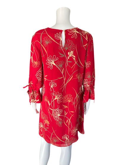 Tyler Boe Red/Tan Floral Pre-Owned Ladies Dress - Size Small