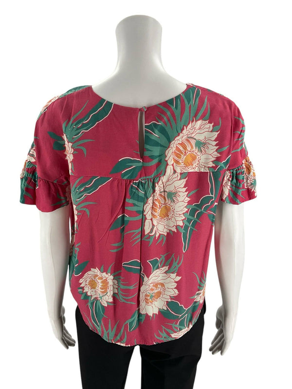 Wolven Pink/Teal/White Floral Pre-Owned Ladies Top - Size Medium - Margaret’s Fine Consignment