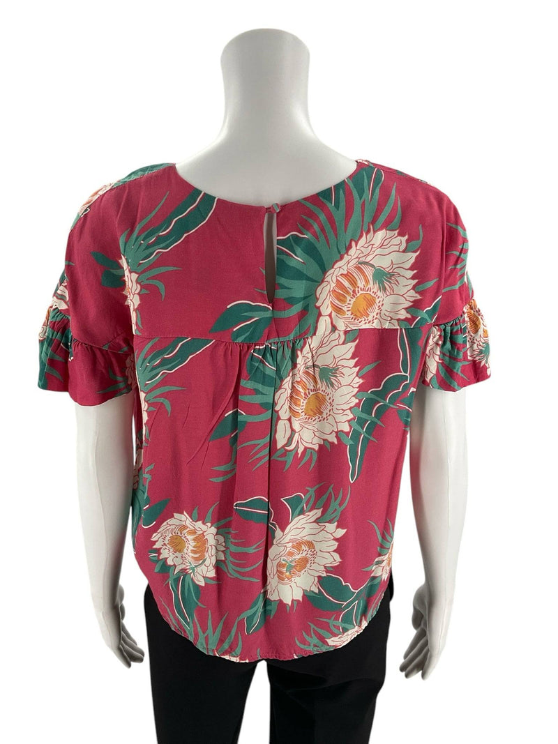 Wolven Pink/Teal/White Floral Pre-Owned Ladies Top - Size Medium - Margaret’s Fine Consignment