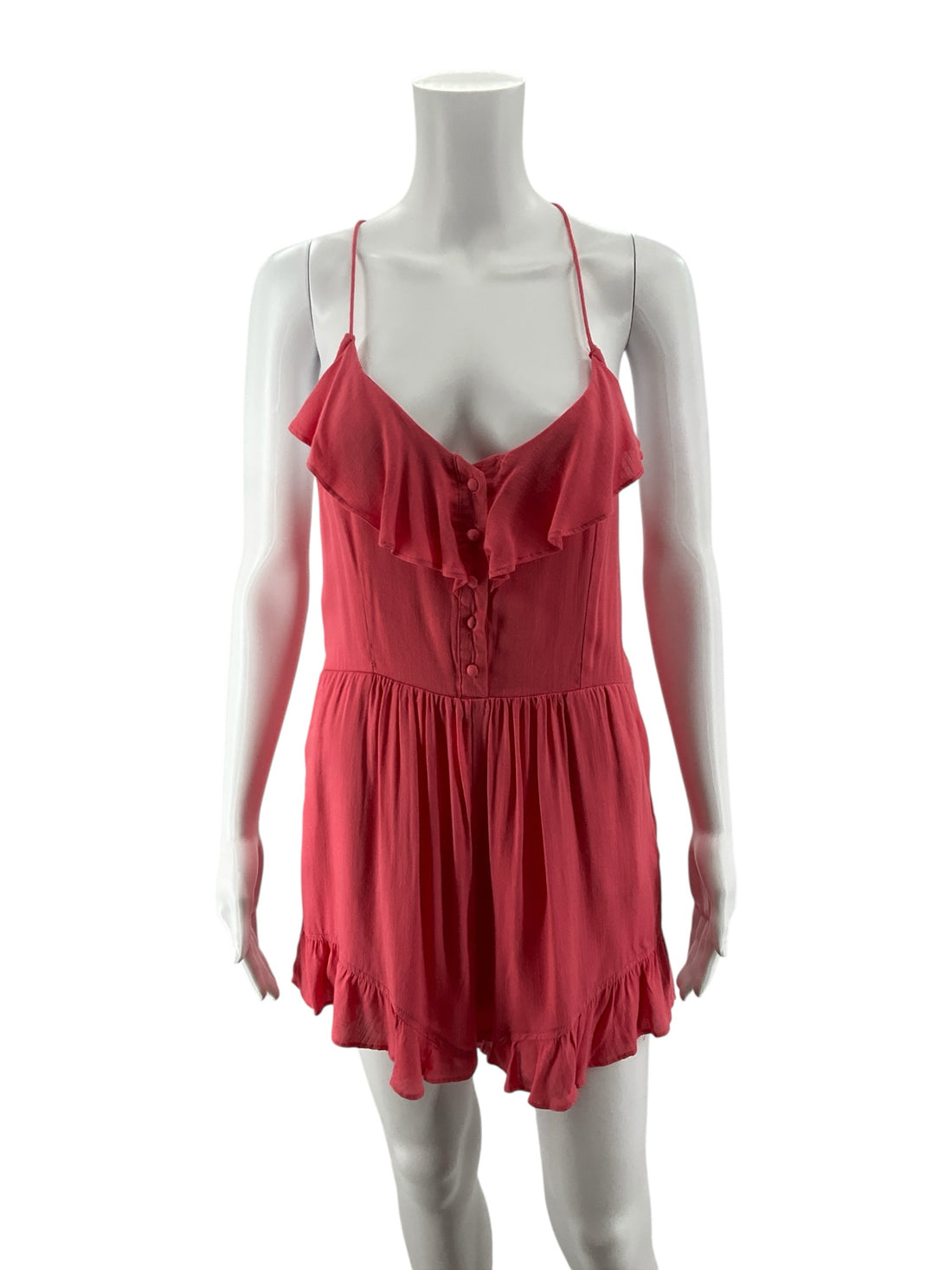 Love Riche Coral Ruffle Button Front Tie Back Romper Size Medium