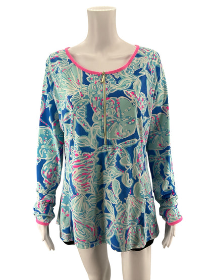 Lilly Pulitzer Size XL white/blue/pink seashells Ladies Casual Top - Downstairs