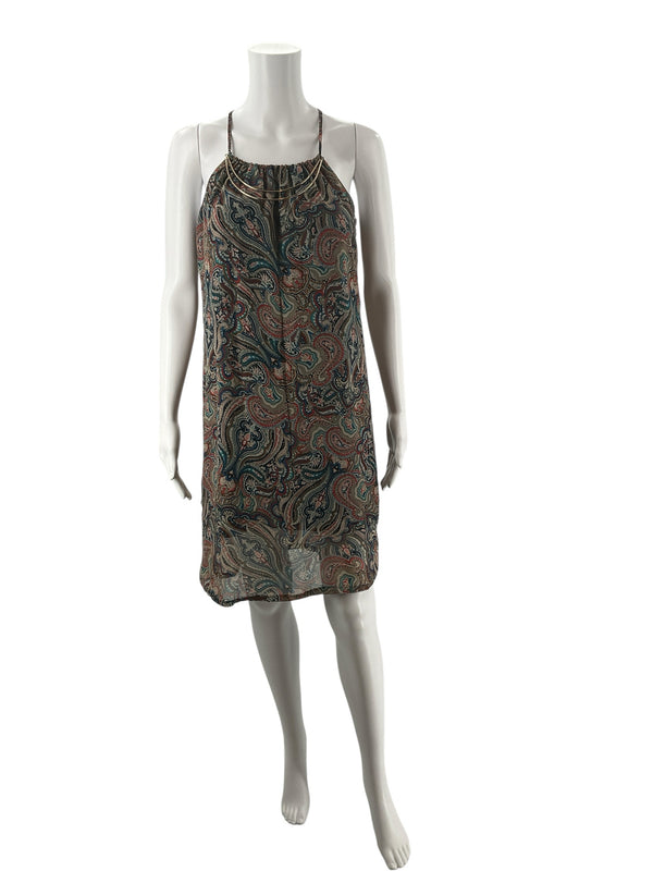Bailey Blue Teal/Red/Brown Paisley Pre-Owned Ladies Dress - Size Small