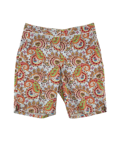 Liz Claiborne Paisley Print Mid-Rise Shorts Size 12 | White &amp;amp; Coral