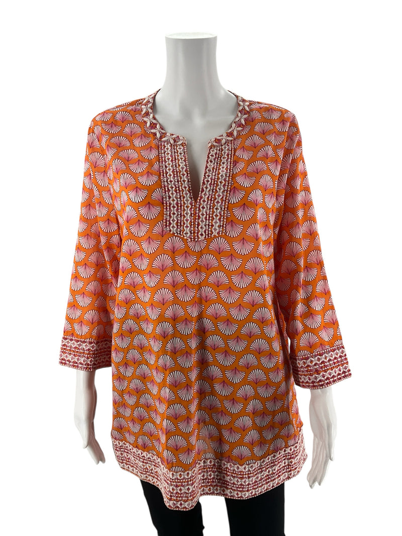 Sigrid Olsen Orange/Pink Shells Pre-Owned Ladies Top - Size S/M