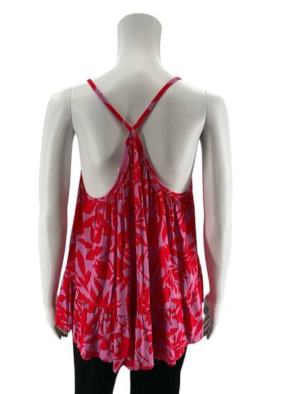 LOFT Red Pink Floral Tiered Knot Back Cami Tank Top Size Medium NWT - ONLINE ONLY