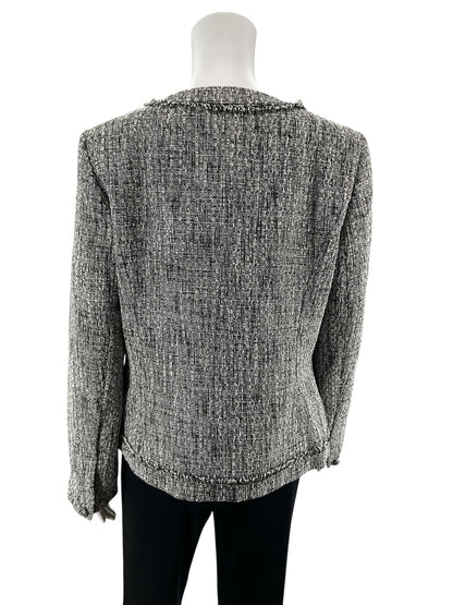 Karl Lagerfeld Paris Black &amp;amp; White Tweed Fringe Trim Bouclé Jacket Size 10