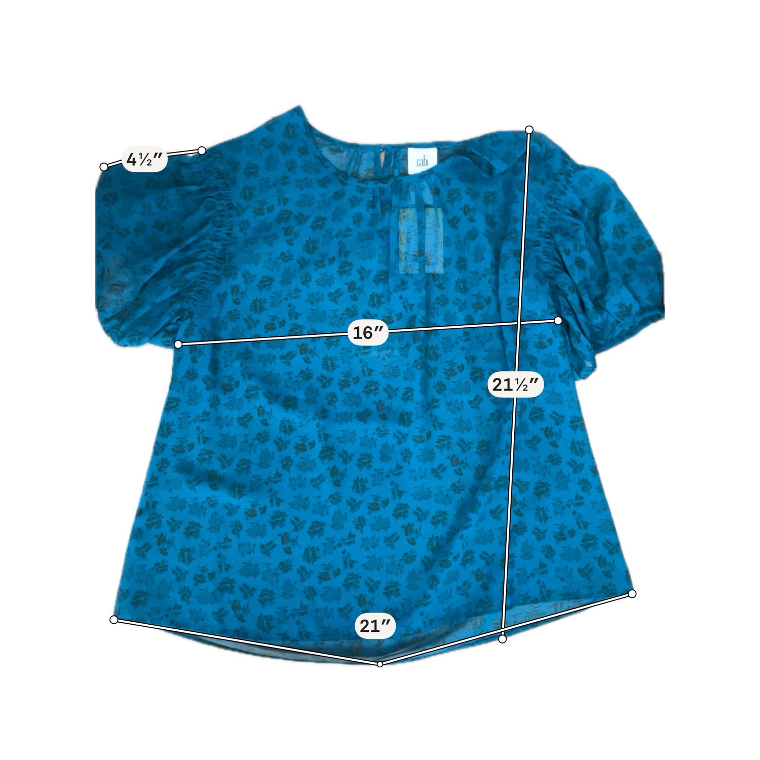 cabi Size M Teal Floral Pre-Owned Ladies Casual Top - Downstairs