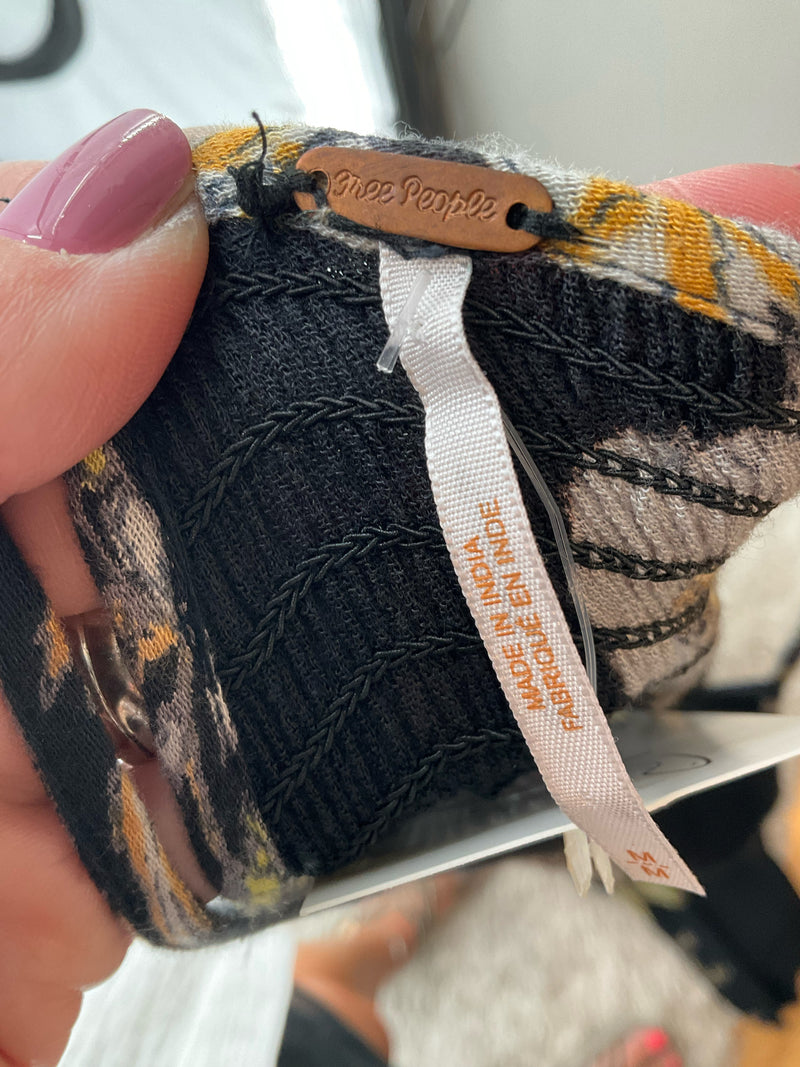 Free People Black/Orange/White Floral Pre-Owned Ladies Dress - Size Medium