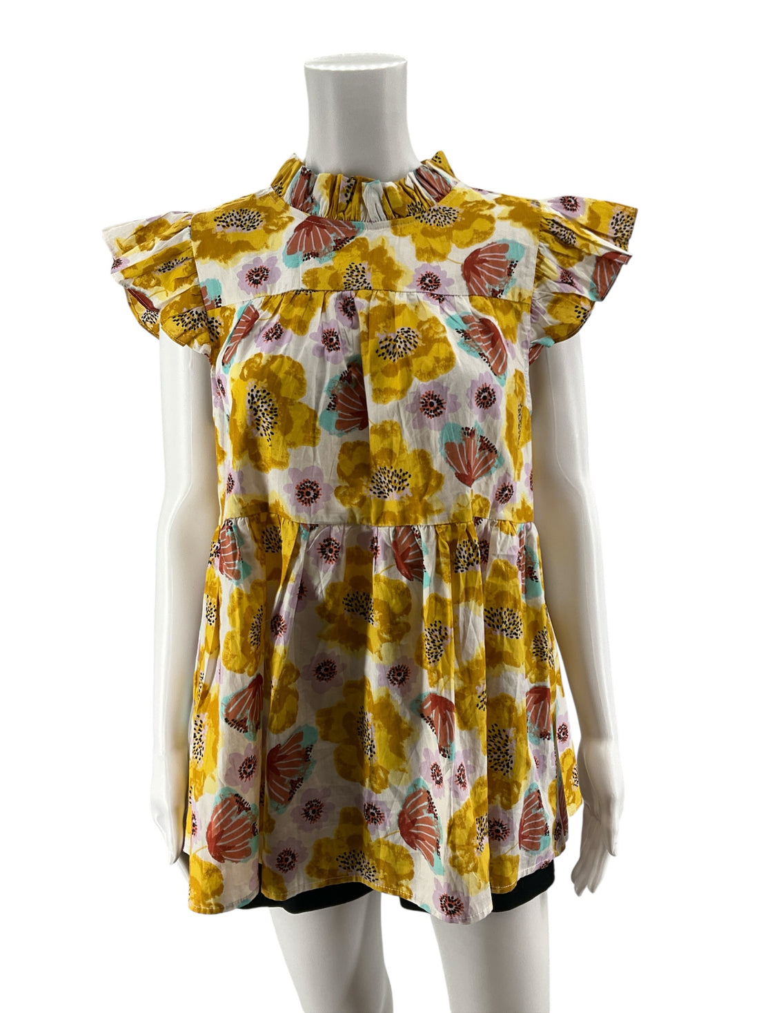 Jodifl Floral Ruffle Neck Tiered Tunic Top Size Medium