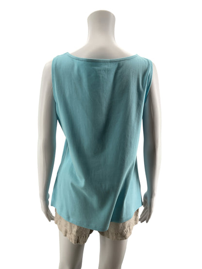 Talbots Sleeveless 100% Cotton Boatneck Tank Top Aqua Blue Size Medium