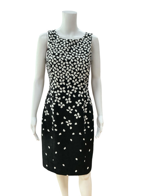 Lauren Ralph Lauren Floral Sheath Dress Black White Cotton Stretch Size 4