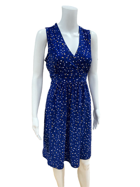 Anne Klein Blue/Yellow/White Polka Dot Dress Size Small