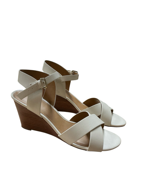 Ann Taylor Woodgrain Cross-Strap Wedge Sandals | Size 11