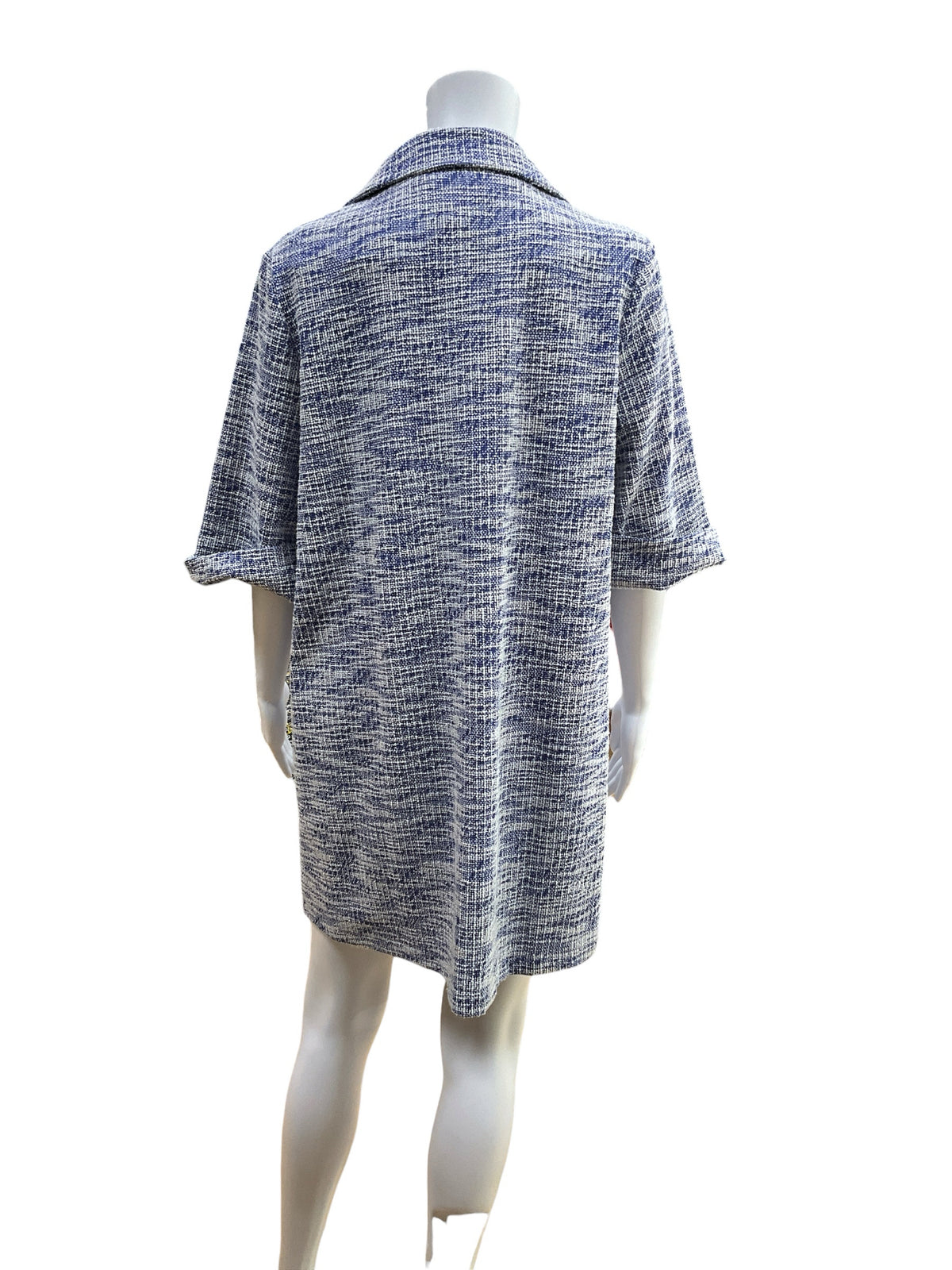 Pomander Place Jackie Tweed Dress Blue White Boucle Short Sleeve Shift Medium