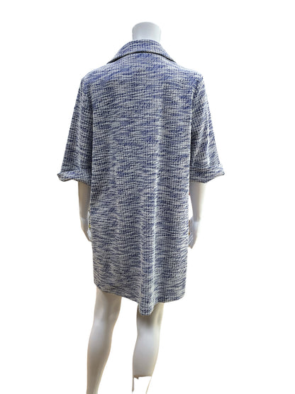 Pomander Place Jackie Tweed Dress Blue White Boucle Short Sleeve Shift Medium