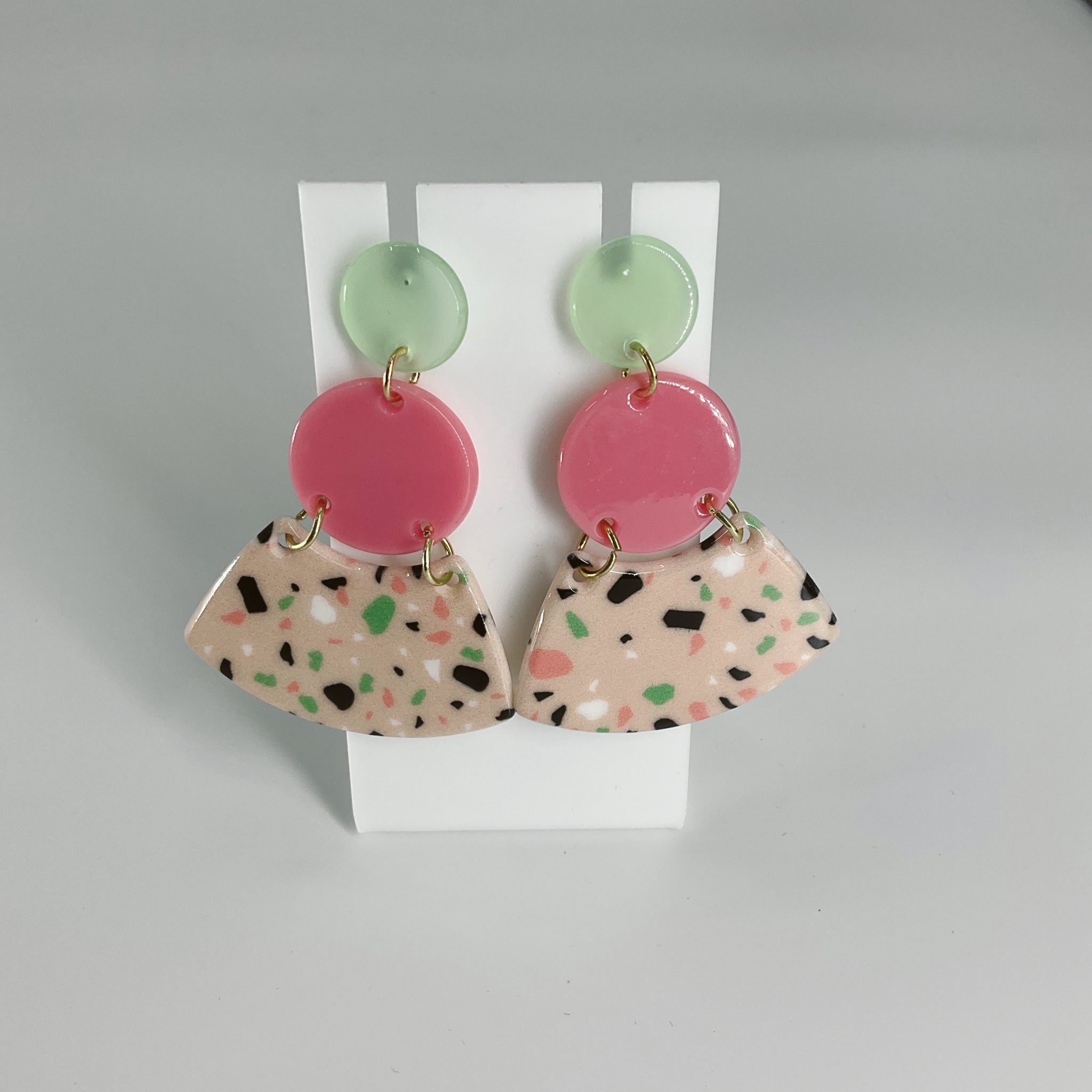 Pink Green and Natural Shape Stud Earrings